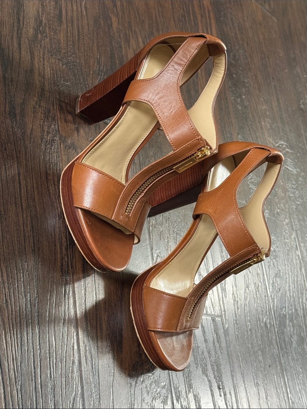 Michael Kors Cognac Leather Platform Slingback Heels